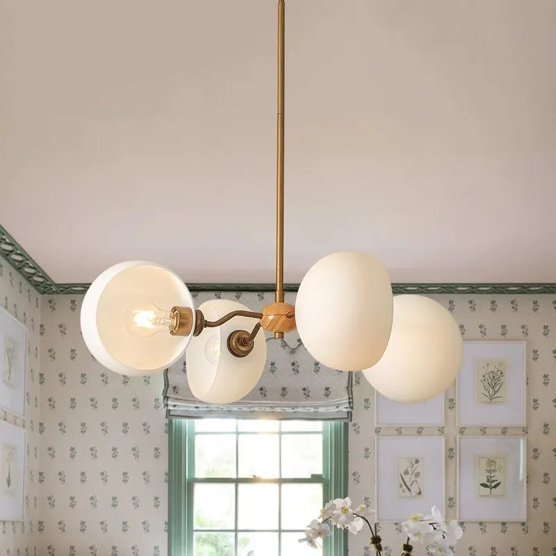 French Country 4-Light Frosted Glass Round Sputnik Chandelier — LightFixturesUSA LED Pendant Lights 60.0W 