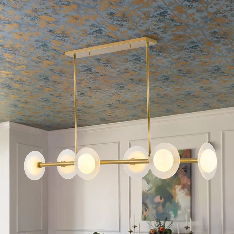 6-Light Frosted Glass Globe Linear Island Chandelier — LightFixturesUSA LED Linear Lights 25.0W 