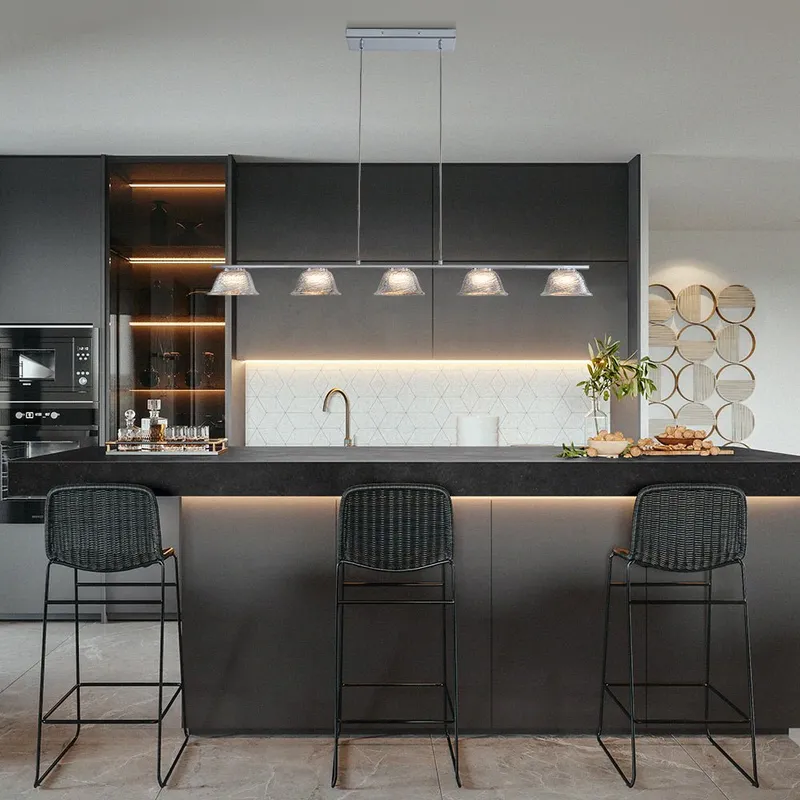 Dimmable LED Iridescent Glass Bell Island Chandelier — LightFixturesUSA LED Pendant Lights 30.0W 3000K