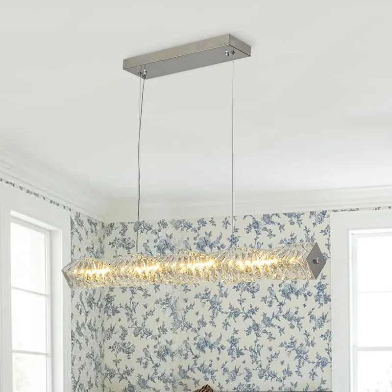 Dimmable LED Twisted Crystal Linear Island Chandelier — LightFixturesUSA LED Linear Lights 56.0W 3000K