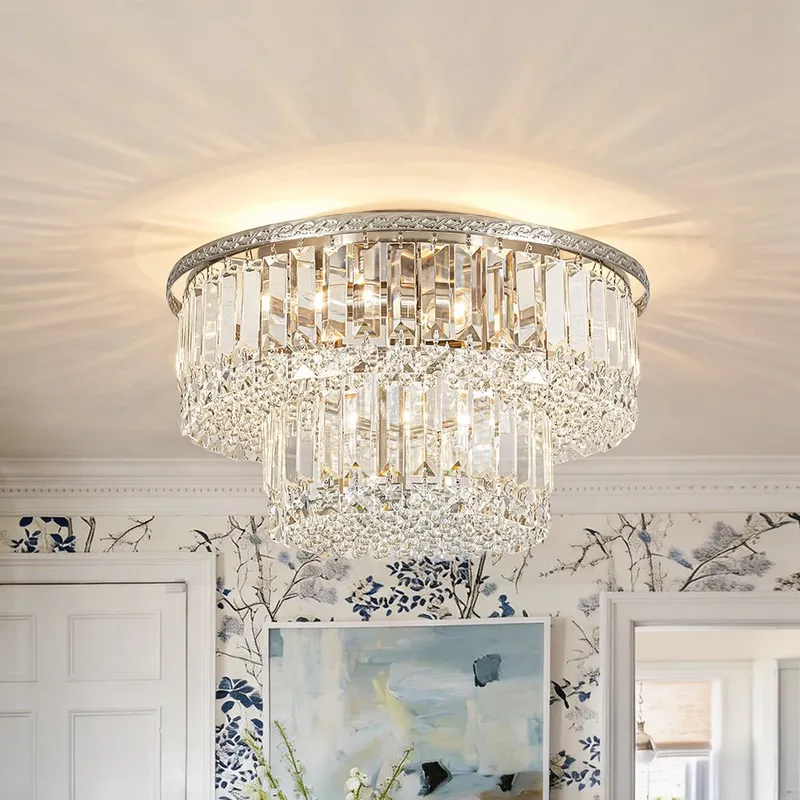 Glam Luxe 2-Tier Crystal Round Semi Flush Mount Light — LightFixturesUSA LED Ceiling Lights 60.0W 