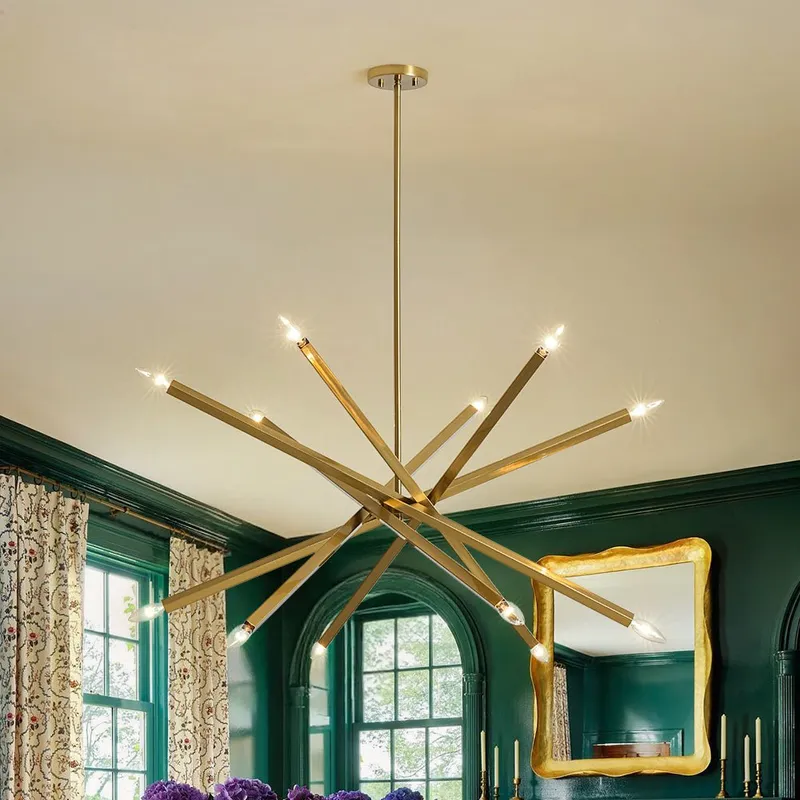 Brass 12-Light Adjustable Linear Rod Sputnik Chandelier — LightFixturesUSA LED Linear Lights 40.0W 