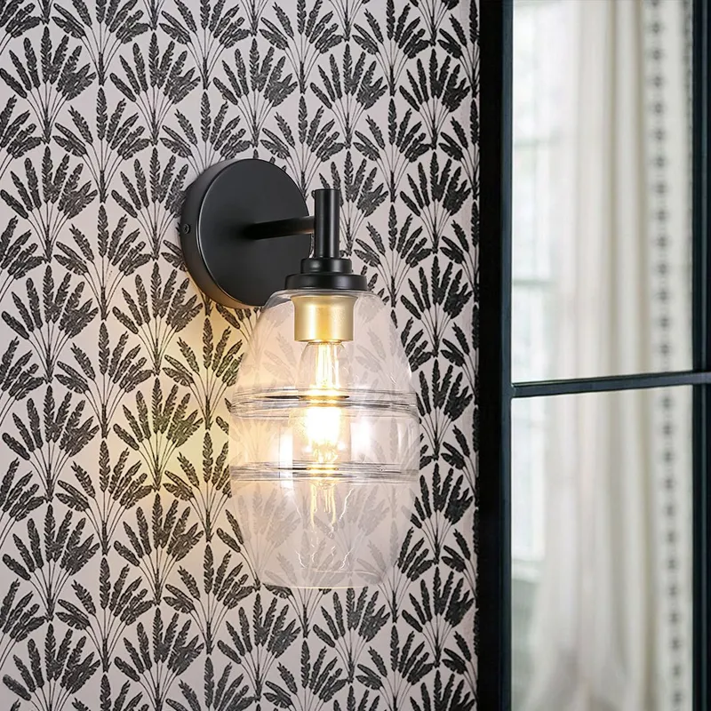 1-Light Oval Clear Embossed Glass Vanity Wall Sconce — LightFixturesUSA LED Wall Lights 60.0W 