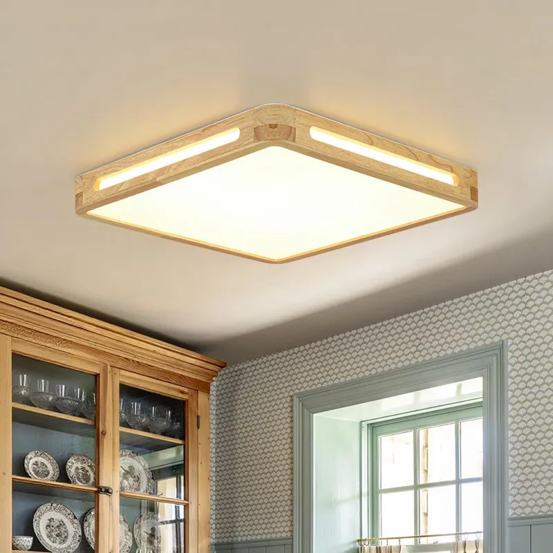 Scandinavian Wooden Dimmable LED Square Flush Mount — LightFixturesUSA LED Ceiling Lights 40.0W 2700K