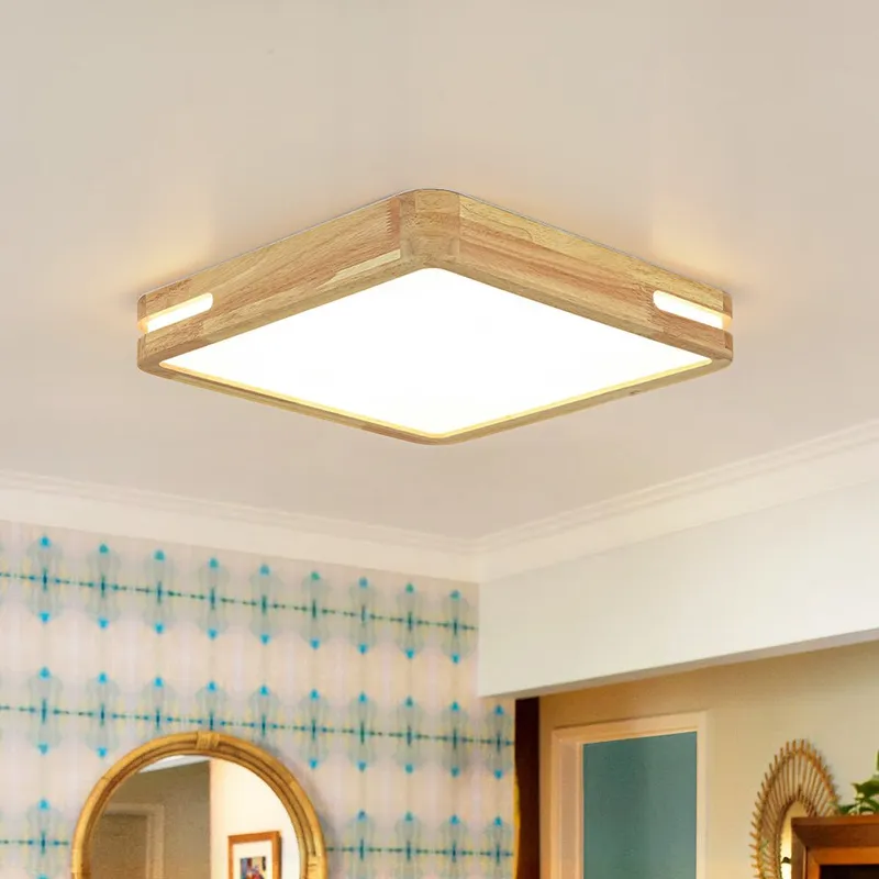 Rustic Dimmable LED Wood Square Flush Mount Light — LightFixturesUSA LED Ceiling Lights 40.0W 2700K