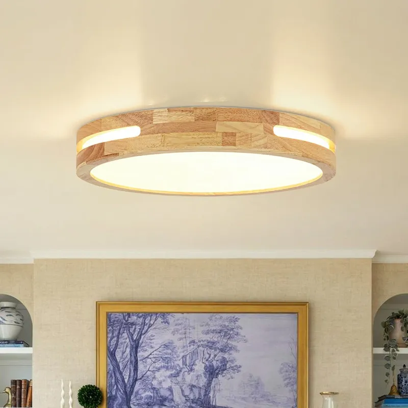 Rustic Dimmable LED Wood Round Flush Mount Light — LightFixturesUSA LED Ceiling Lights 22.0W 2700K