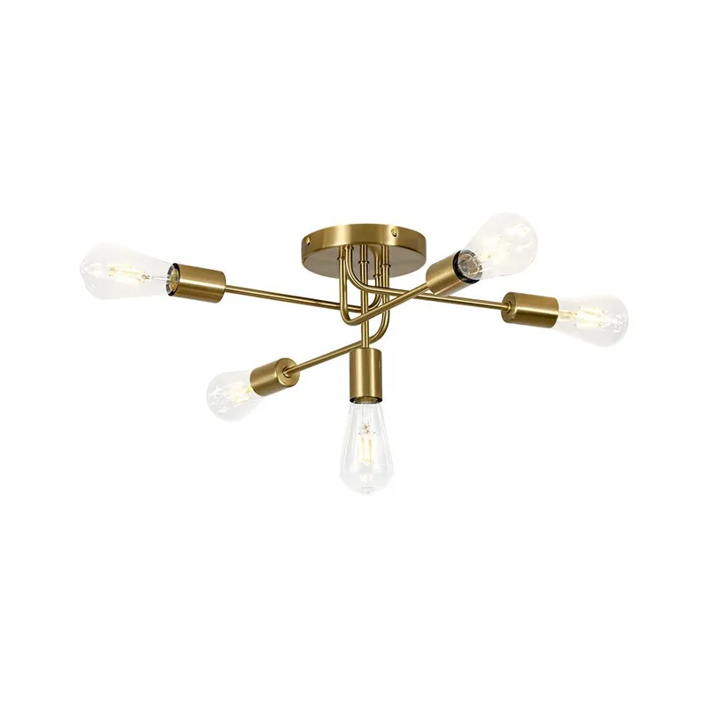 Brass 5-Light Tiered Linear Sputnik Semi Flush Mount — LightFixturesUSA LED Linear Lights 60.0W 
