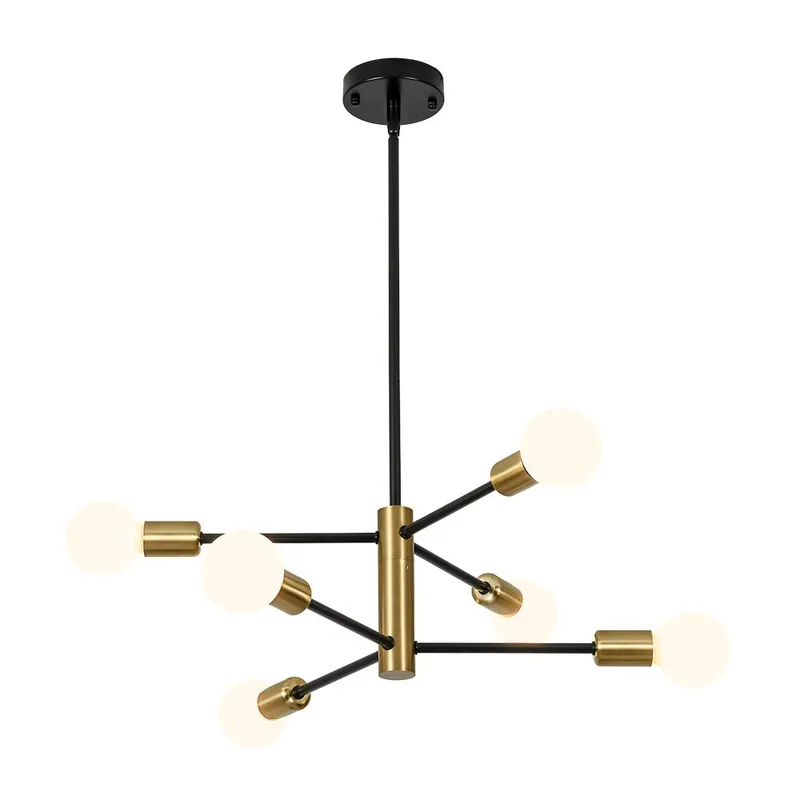 Mid-century 6-Light Black Brass Tiered Sputnik Chandelier — LightFixturesUSA LED Pendant Lights 40.0W 