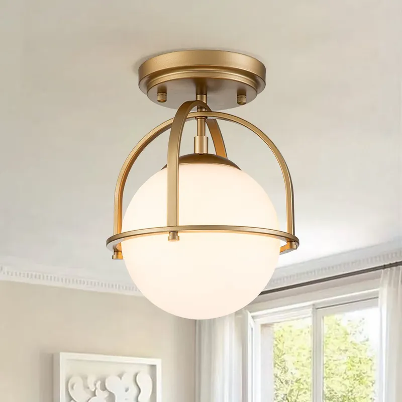 (OpenBox) 1-Light Opal Glass Sphere Semi-Flush Mount — LightFixturesUSA LED Ceiling Lights 40.0W 