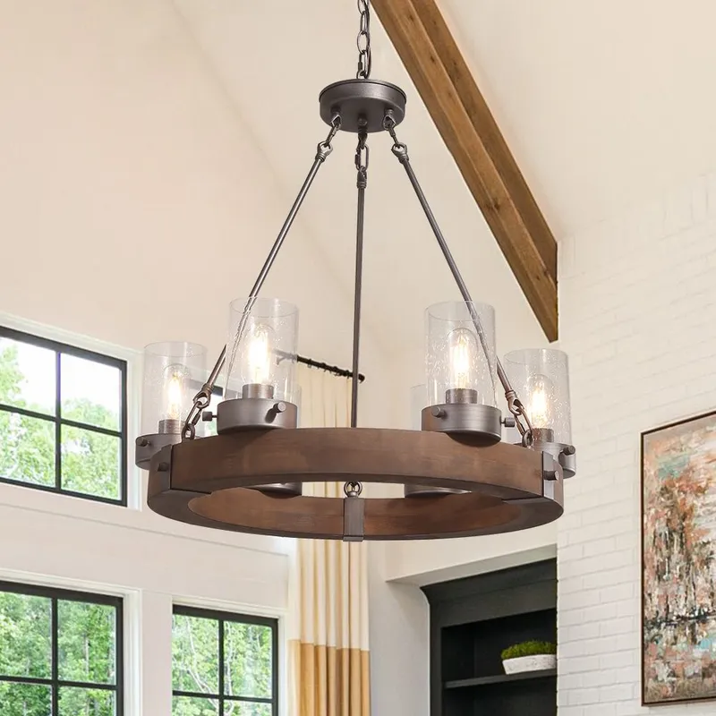 (OpenBox) Rustic 6-Light Wagon Wheel Chandelier — LightFixturesUSA LED Pendant Lights 60.0W 