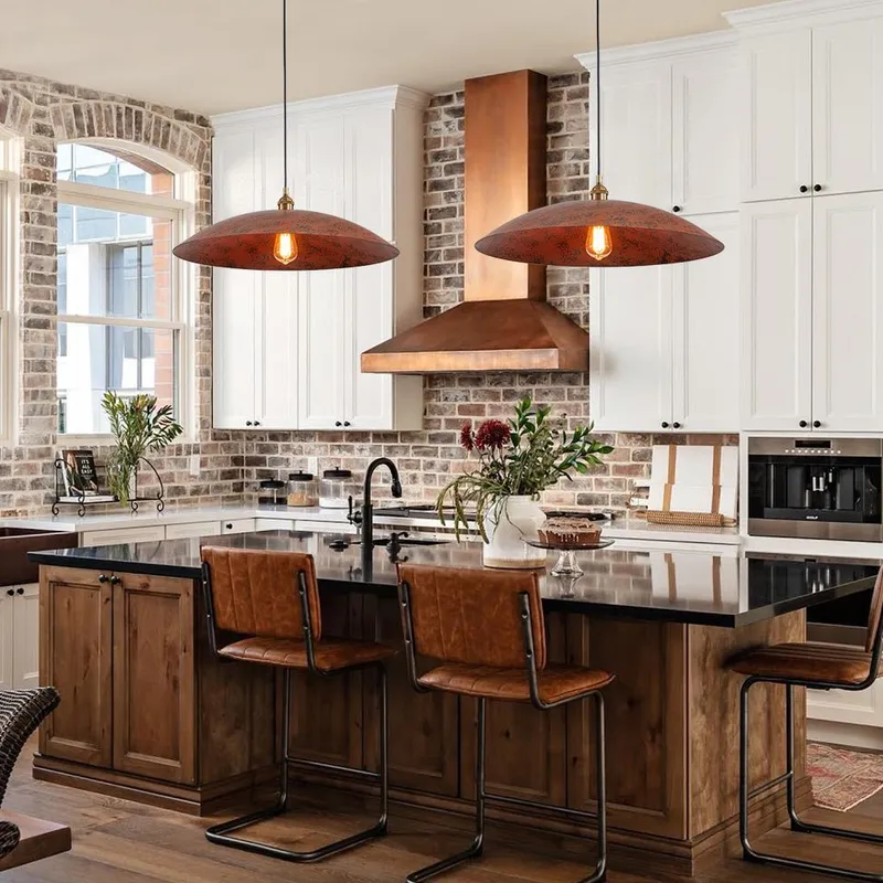 (OpenBox) Rustic Brown 1-Light Oversized Flat Dome Pendant Light — LightFixturesUSA LED Pendant Lights 60.0W 