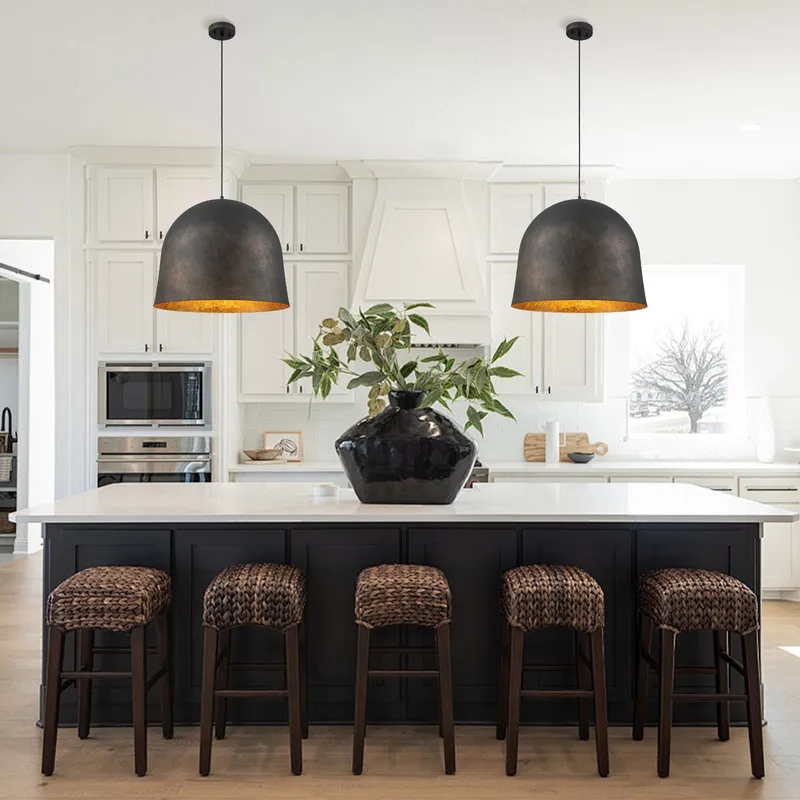 (OpenBox) Industrial Oversized Iron Bell Dome Pendant Light Black Gold Powder — LightFixturesUSA LED Pendant Lights 60.0W 