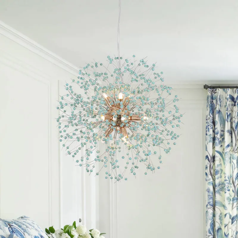 (OpenBox) 9-Light Blue Dandelion Firework Chandelier — LightFixturesUSA LED Pendant Lights 25.0W 