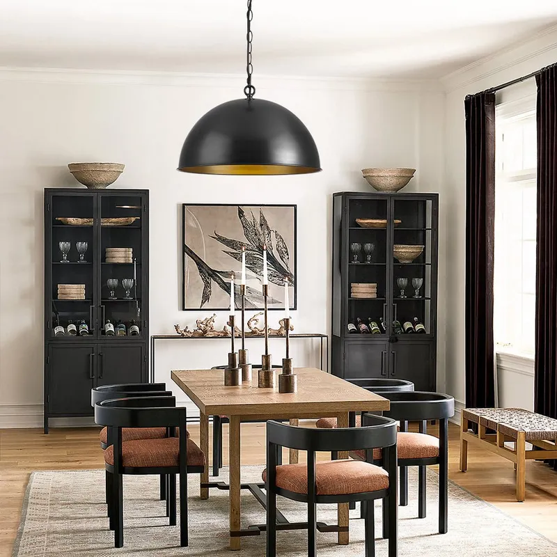 (OpenBox) Industrial Farmhouse Black Iron Oversized Dome Pendant — LightFixturesUSA LED Pendant Lights 60.0W 