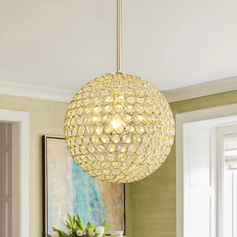 (OpenBox) Glam Jewel Polished Gold Crystal Globe Chandelier — LightFixturesUSA LED Pendant Lights 60.0W 