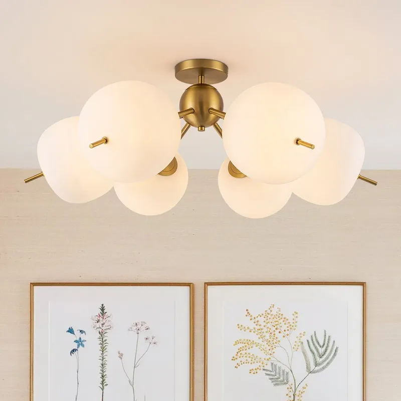 6-Light Bloom Opal Glass Globe Round Sputnik Semi Flush Mount — LightFixturesUSA LED Ceiling Lights 40.0W 