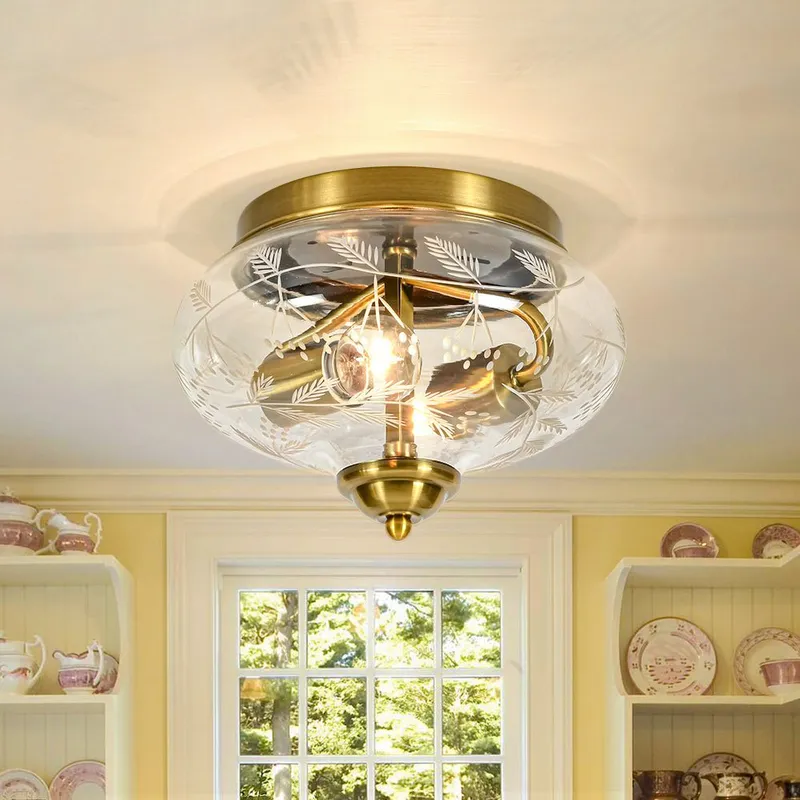 Art Deco Mistletoe Pattern Etched Glass Round Flush Mount Light — LightFixturesUSA LED Ceiling Lights 60.0W 
