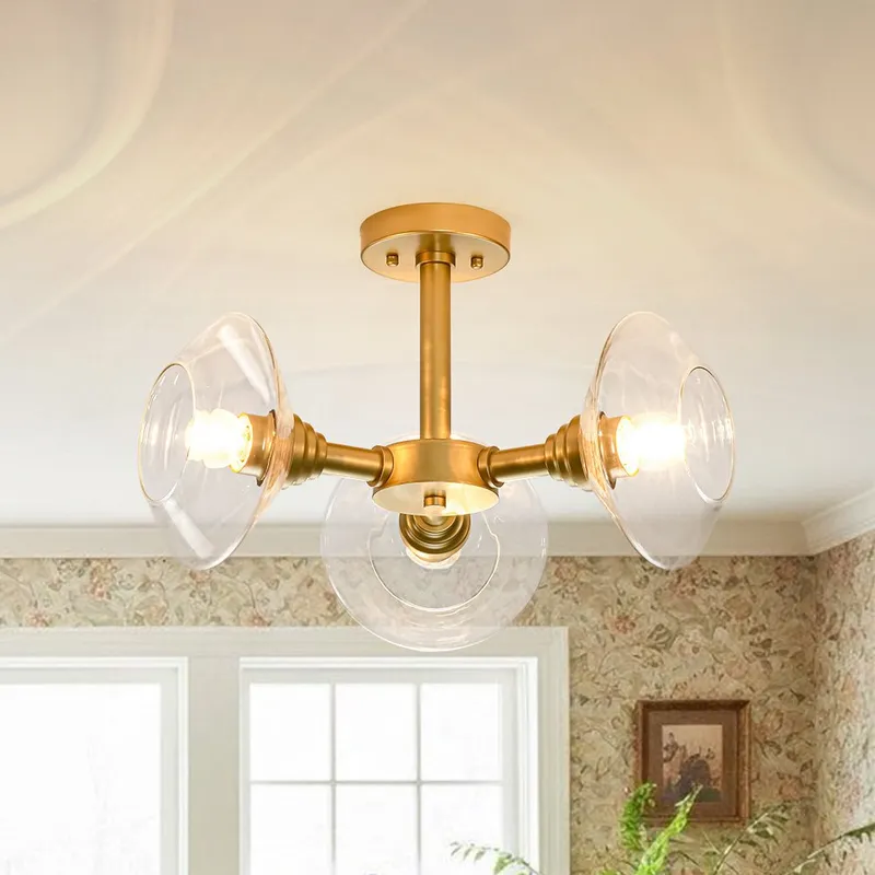 Modern 3-Light Clear Glass Round Sputnik Semi Flush Mount — LightFixturesUSA LED Pendant Lights 40.0W 