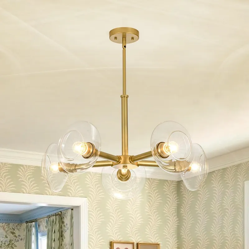 Modern 5-Light Clear Glass Round Sputnik Chandelier — LightFixturesUSA LED Pendant Lights 40.0W 