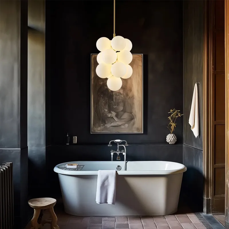 Bloom Brass Cluster Opal Glass Globe Bubble Chandelier — LightFixturesUSA LED Pendant Lights 25.0W 