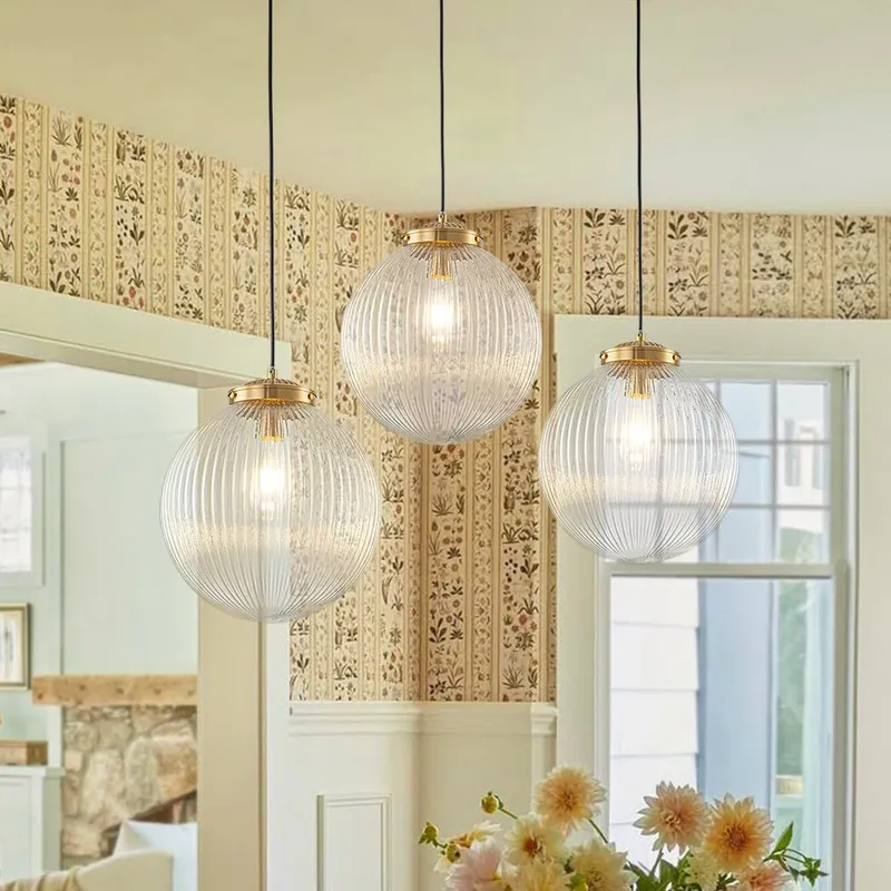 Mid-Century 1-Light Clear Ribbed Glass Globe Pendant — LightFixturesUSA LED Pendant Lights 60.0W 