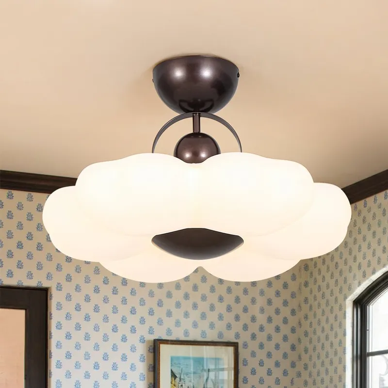 White Camellia Bloom Dimmable LED Semi Flush Mount Light — LightFixturesUSA LED Ceiling Lights 20.0W 3000K