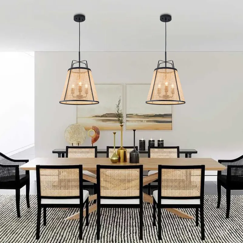 Coastal Woven Rattan Conical Lantern Pendant Light — LightFixturesUSA LED Pendant Lights 60.0W 