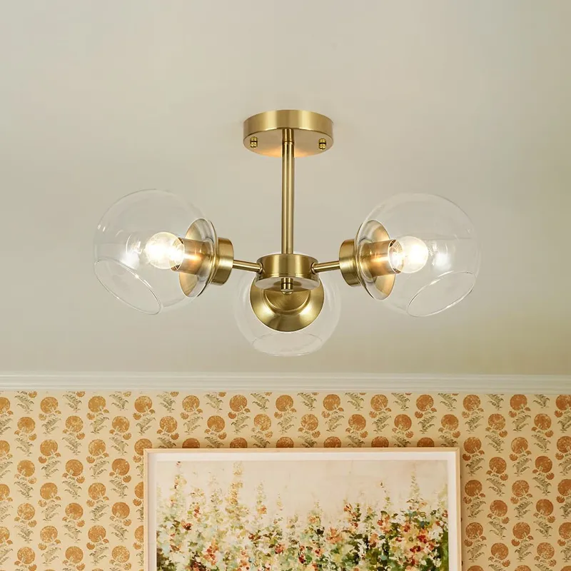 3-Light Clear Glass Globe Sputnik Semi Flush Mount — LightFixturesUSA LED Ceiling Lights 40.0W 