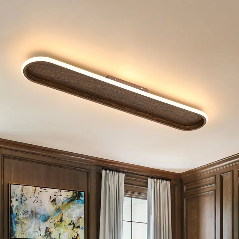 Rustic Walnut Wood Dimmable LED Oval Ring Flush Mount Light — LightFixturesUSA LED Ceiling Lights 26.0W 3000K