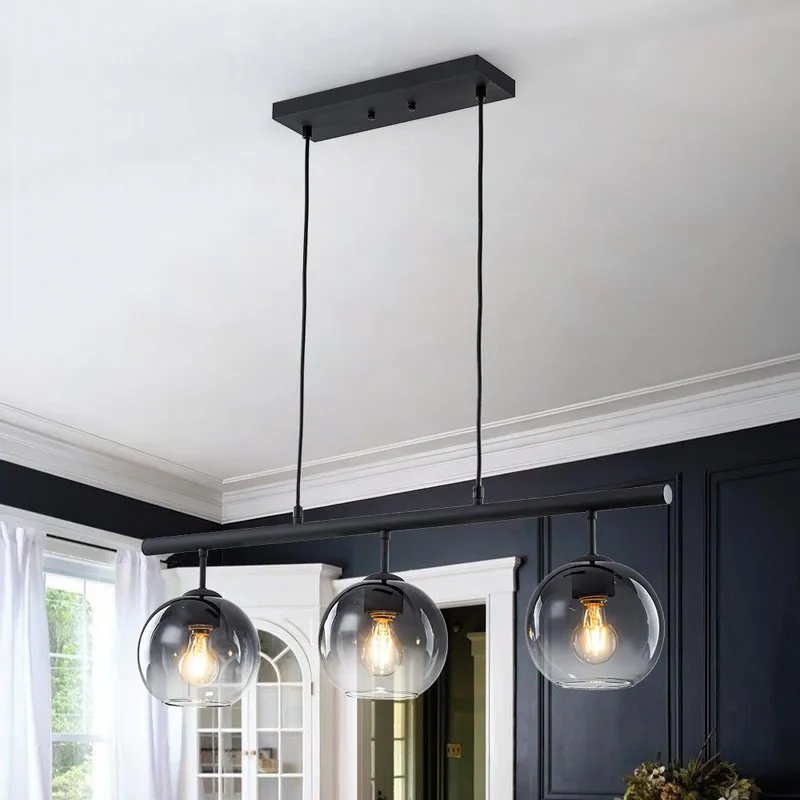 Modern 3-Light Gradual Smoked Glass Globe Island Chandelier — LightFixturesUSA LED Pendant Lights 40.0W 