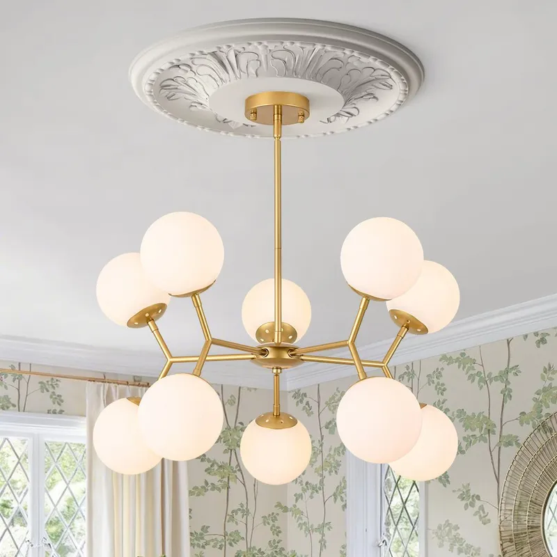 10-Light Opal Glass Globe Bubble Sputnik Branch Chandelier — LightFixturesUSA LED Pendant Lights 40.0W 