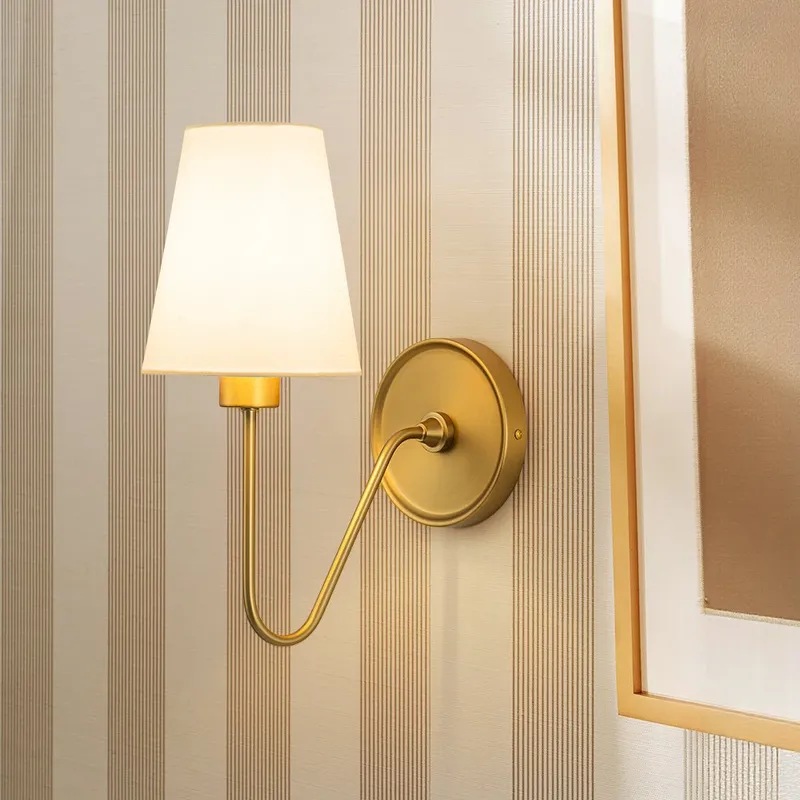 French 1-Light White Linen Conical Vanity Wall Sconce — LightFixturesUSA LED Wall Lights 60.0W 