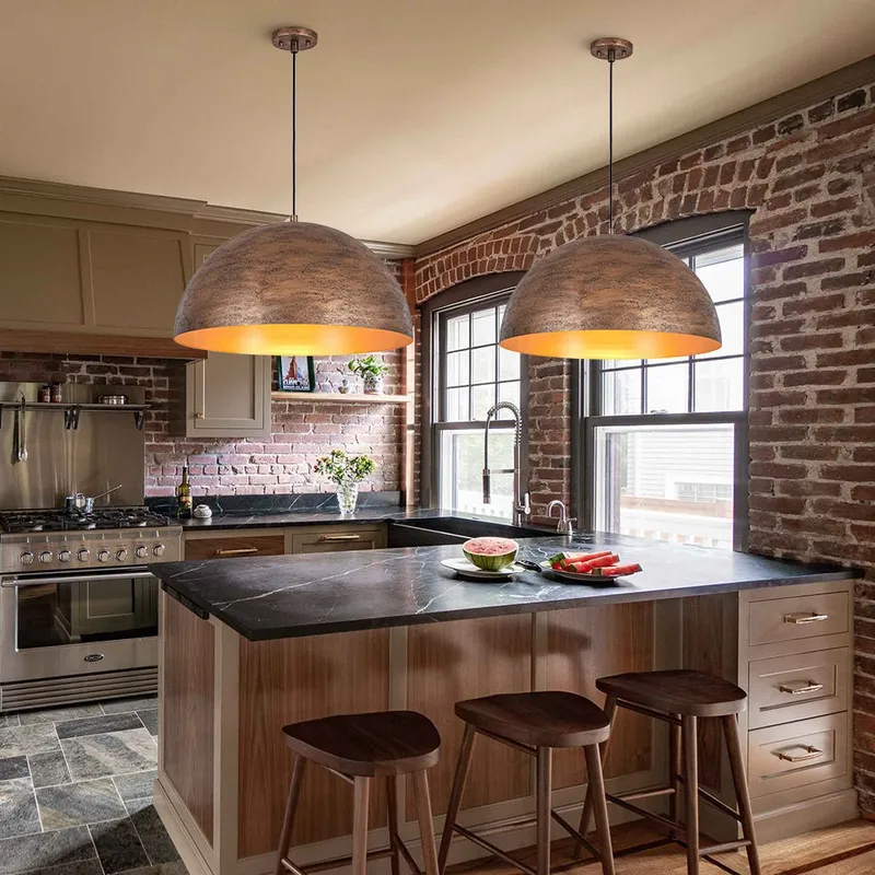 Industrial Antique Textured Bronze Oversized Iron Dome Pendant — LightFixturesUSA LED Pendant Lights 60.0W 