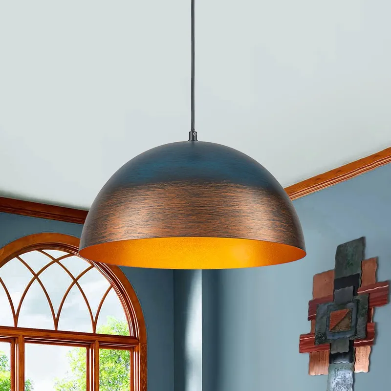 Oversized Industrial Oxidized Copper Patina Dome Pendant — LightFixturesUSA LED Pendant Lights 60.0W 