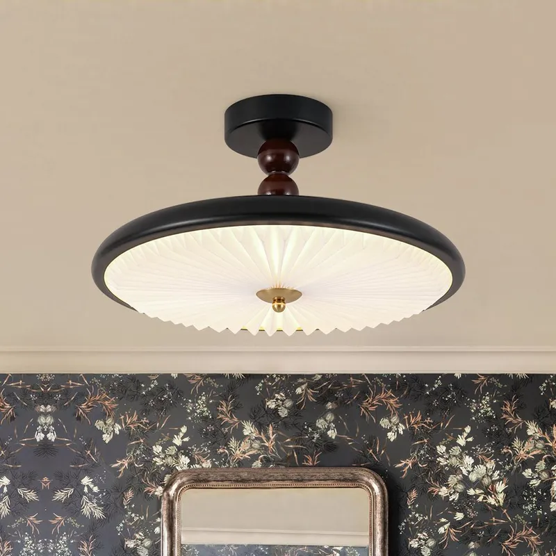Art Deco Pleated Shade Round Dimmable LED Ceiling Light — LightFixturesUSA LED Ceiling Lights 17.0W 3000K