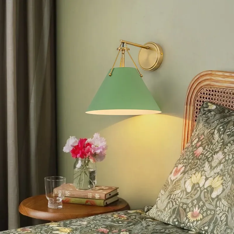 Macaron Brass Green 1-Light Iron Conical Wall Sconce — LightFixturesUSA LED Wall Lights 60.0W 