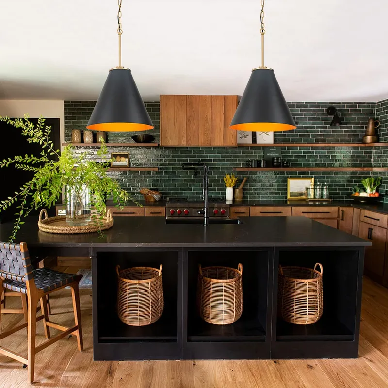 Shaker Brass Black 1-Light Metal Conical Kitchen Pendant — LightFixturesUSA LED Pendant Lights 60.0W 
