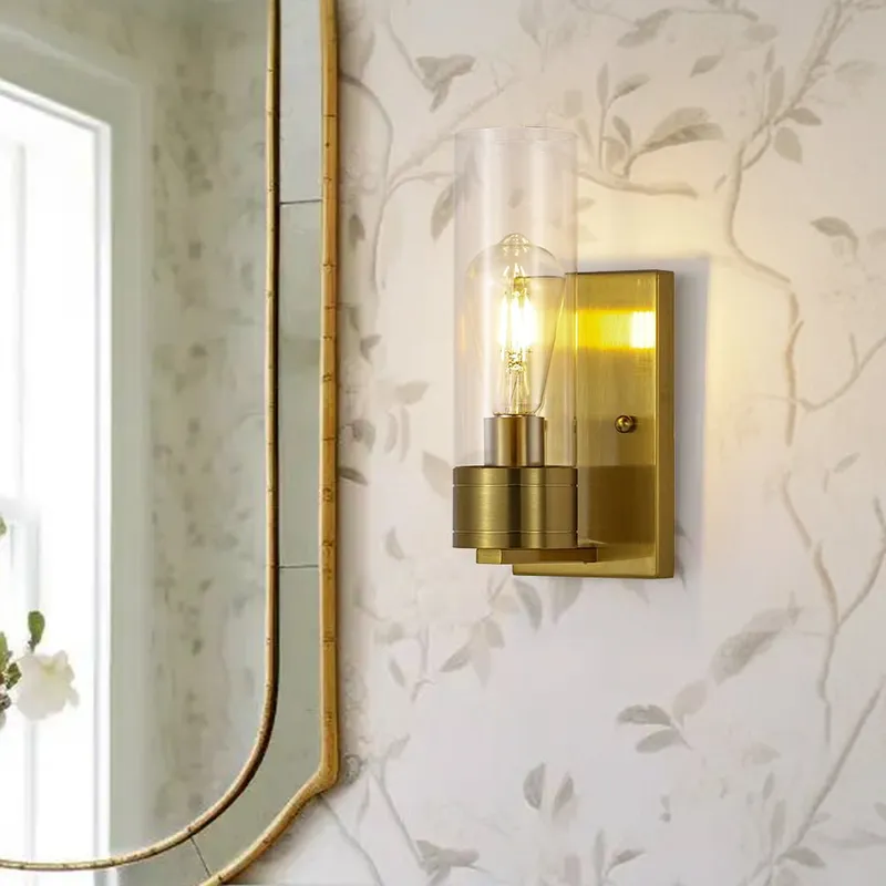1-Light Clear Glass Cylinder Bathroom Vanity Wall Sconce — LightFixturesUSA LED Wall Lights 60.0W 