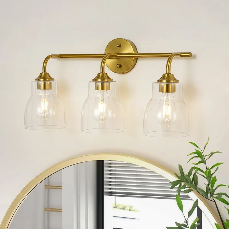 3-Light Brass Clear Glass Bell Vanity Wall Sconce — LightFixturesUSA LED Wall Lights 60.0W 