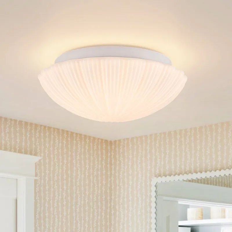 Dimmable LED White Ribbed Glass Scalloped Ceiling Light — LightFixturesUSA LED Ceiling Lights 20.0W 3000K