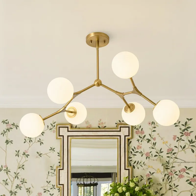 6-Light Opal Glass Globe Linear Branch Sputnik Chandelier — LightFixturesUSA LED Linear Lights 25.0W 