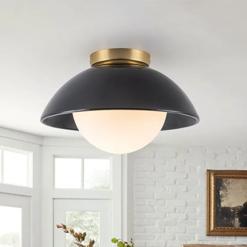 1-Light Ceramic Dome Frosted Shade Semi Flush Mount — LightFixturesUSA LED Ceiling Lights 40.0W 