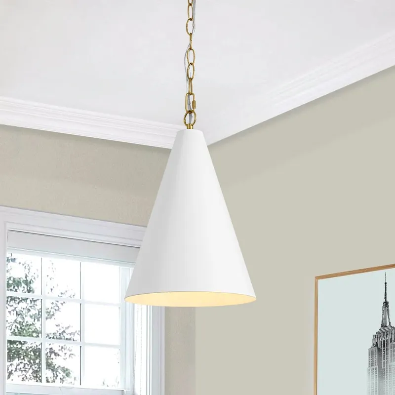 Shaker 1-Light Brass White Iron Conical Kitchen Pendant — LightFixturesUSA LED Pendant Lights 60.0W 