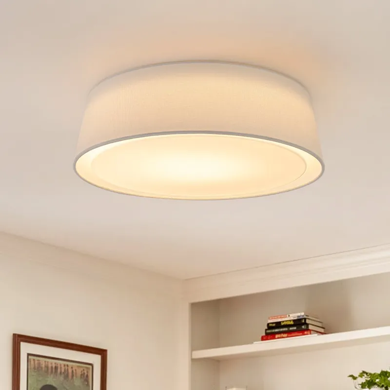 Dimmable LED White Fabric Milky Glass Drum Ceiling Light — LightFixturesUSA LED Ceiling Lights 20.0W 3000K