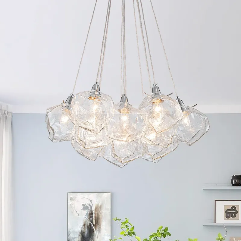 Dimmable 13-Light Frozen Glass Ice Style Cluster Chandelier — LightFixturesUSA LED Pendant Lights 5.0W 