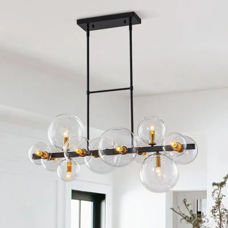(Openbox) 12-Light Black Brass Sputnik Glass Bubble Linear Island Pendant — LightFixturesUSA LED Linear Lights 5.0W 