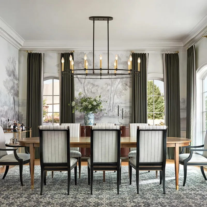 Vintage 12-Light Black Brass Candle Wide Island Chandelier — LightFixturesUSA LED Pendant Lights 40.0W 
