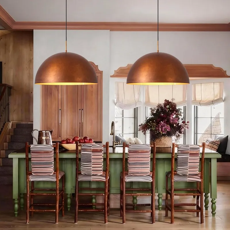 Antique Copper Style Iron Oversized Dome Pendant Light — LightFixturesUSA LED Pendant Lights 60.0W 
