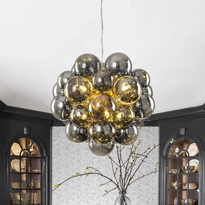 Moody Luxe Cluster Smoked Glass Bubble Sphere Chandelier — LightFixturesUSA LED Pendant Lights 25.0W 