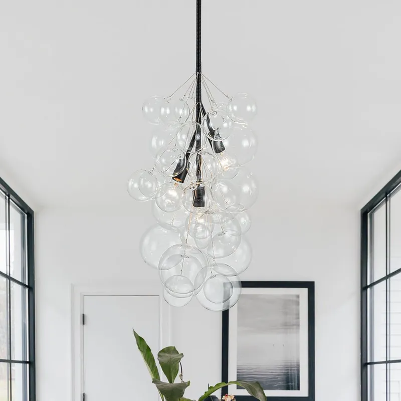 3-Light Cascade Cluster Clear Glass Bubble Chandelier — LightFixturesUSA LED Pendant Lights 60.0W 